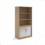 Systems combination unit with tambour doors and open top 2000mm high with 2 shelves - Kendal Oak TO20KO