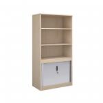 Systems combination unit with tambour doors and open top 2000mm high with 2 shelves - maple