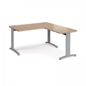 TR10 desk 1400mm x 800mm with 800mm return desk - silver frame, beech