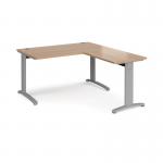 TR10 desk 1400mm x 800mm with 800mm return desk - silver frame and beech top