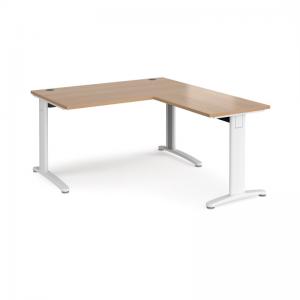 TR10 desk 1400mm x 800mm with 800mm return desk - white frame, beech