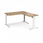 TR10 desk 1400mm x 800mm with 800mm return desk - white frame and oak top