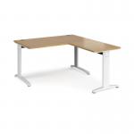 TR10 desk 1400mm x 800mm with 800mm return desk - white frame, oak top TRD14WO