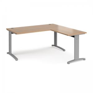 TR10 desk 1600mm x 800mm with 800mm return desk - silver frame, beech