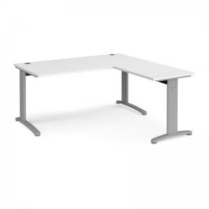 TR10 desk 1600mm x 800mm with 800mm return desk - silver frame, white