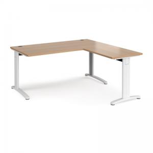 TR10 desk 1600mm x 800mm with 800mm return desk - white frame, beech