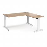 TR10 desk 1600mm x 800mm with 800mm return desk - white frame and beech top