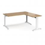 TR10 desk 1600mm x 800mm with 800mm return desk - white frame and oak top
