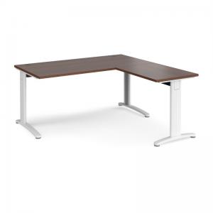 TR10 desk 1600mm x 800mm with 800mm return desk - white frame, walnut