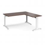 TR10 desk 1600mm x 800mm with 800mm return desk - white frame and walnut top