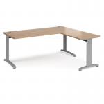 TR10 desk 1800mm x 800mm with 800mm return desk - silver frame and beech top