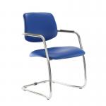 Tuba chrome cantilever frame conference chair with half upholstered back - Ocean Blue vinyl