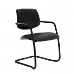 Tuba black cantilever frame conference chair with half upholstered back - Nero Black vinyl