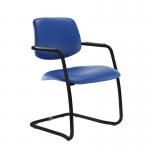 Tuba black cantilever frame conference chair with half upholstered back - Ocean Blue vinyl