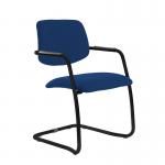 Tuba black cantilever frame conference chair with half upholstered back - Curacao Blue