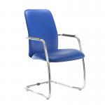 Tuba chrome cantilever frame conference chair with fully upholstered back - Ocean Blue vinyl