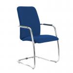 Tuba chrome cantilever frame conference chair with fully upholstered back - Curacao Blue
