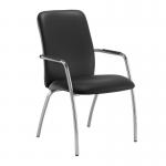 Tuba chrome 4 leg frame conference chair with fully upholstered back - Nero Black vinyl TUB204C1-C-00110