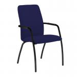 Tuba black 4 leg frame conference chair with fully upholstered back - Ocean Blue