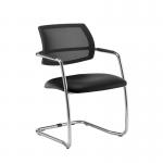 Tuba chrome cantilever frame conference chair with half mesh back - Nero Black vinyl TUB300C1-C-00110