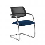 Tuba chrome cantilever frame conference chair with half mesh back - Costa Blue TUB300C1-C-YS026