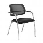 Tuba chrome 4 leg frame conference chair with half mesh back - Nero Black vinyl