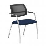 Tuba chrome 4 leg frame conference chair with half mesh back - Costa Blue