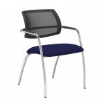 Tuba chrome 4 leg frame conference chair with half mesh back - Ocean Blue
