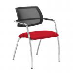 Tuba chrome 4 leg frame conference chair with half mesh back - Belize Red