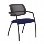 Tuba black 4 leg frame conference chair with half mesh back - Ocean Blue