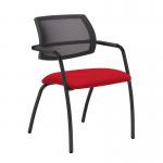 Tuba black 4 leg frame conference chair with half mesh back - Belize Red