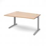 TR10 left hand wave desk 1400mm - silver frame, beech top TWL14SB