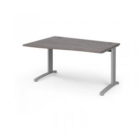 TR10 left hand wave desk 1400mm - silver frame, grey oak top TWL14SGO