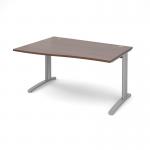 TR10 left hand wave desk 1400mm - silver frame, walnut top TWL14SW