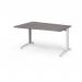 TR10 left hand wave desk 1400mm - white frame, grey oak top TWL14WGO