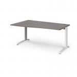 TR10 left hand wave desk 1600mm - white frame, grey oak top TWL16WGO