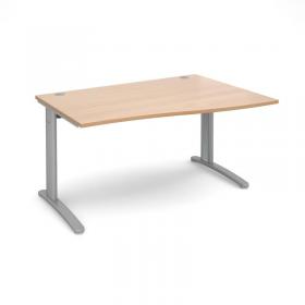 TR10 right hand wave desk 1400mm - silver frame, beech top TWR14SB