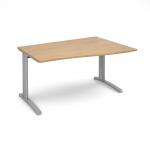 TR10 right hand wave desk 1400mm - silver frame, oak top TWR14SO