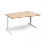 TR10 right hand wave desk 1400mm - white frame, beech top TWR14WB