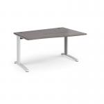 TR10 right hand wave desk 1400mm - white frame, grey oak top TWR14WGO