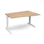 TR10 right hand wave desk 1400mm - white frame and oak top