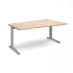 TR10 right hand wave desk 1600mm - silver frame, beech top TWR16SB