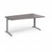 TR10 right hand wave desk 1600mm - silver frame, grey oak top TWR16SGO