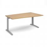 TR10 right hand wave desk 1600mm - silver frame, oak top TWR16SO