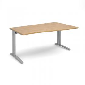 TR10 right hand wave desk 1600mm - silver frame, oak top TWR16SO