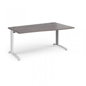 TR10 right hand wave desk 1600mm - white frame, grey oak top TWR16WGO