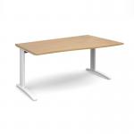 TR10 right hand wave desk 1600mm - white frame and oak top