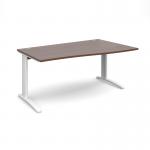 TR10 right hand wave desk 1600mm - white frame, walnut top TWR16WW