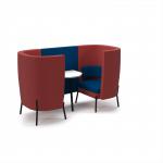 Tilly 2 person high back meeting booth with white table - maturity blue seat and back with extent red sofa body TY-B2H-MB-ER