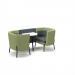 Tilly 2 person low back meeting booth with white table - elapse grey seat and back with endurance green sofa body